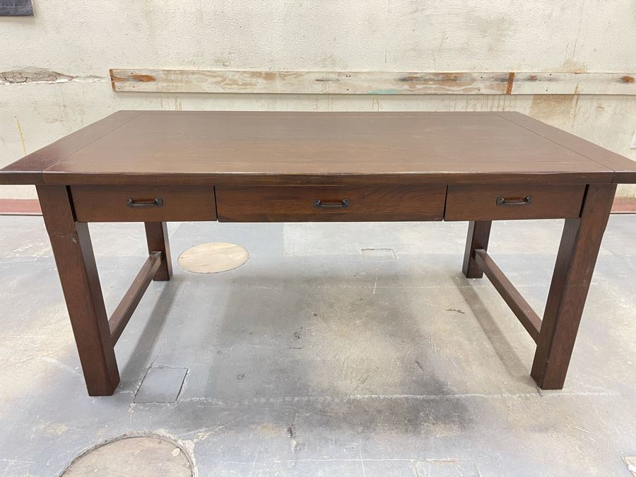 Solid Wooden Desk With Extendable Built-In Side Leaves From RAEN Headquarters In Oceanside (RAEN Recently Grew Into Bigger Space) 70W X 38D X 31.5H (18' Leaf On Each Side) [Photo 3]