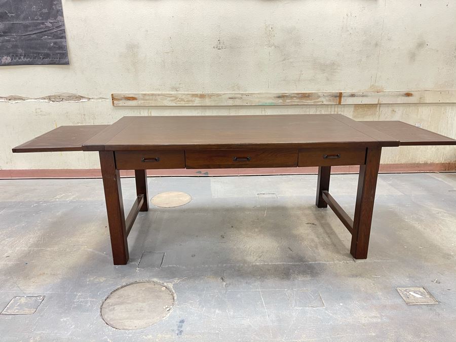 Solid Wooden Desk With Extendable Built-In Side Leaves From RAEN Headquarters In Oceanside (RAEN Recently Grew Into Bigger Space) 70W X 38D X 31.5H (18' Leaf On Each Side) [Photo 14]