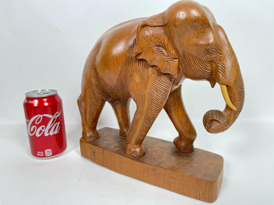 Carved Wooden Elephant Sculpture 10.5W X 10H