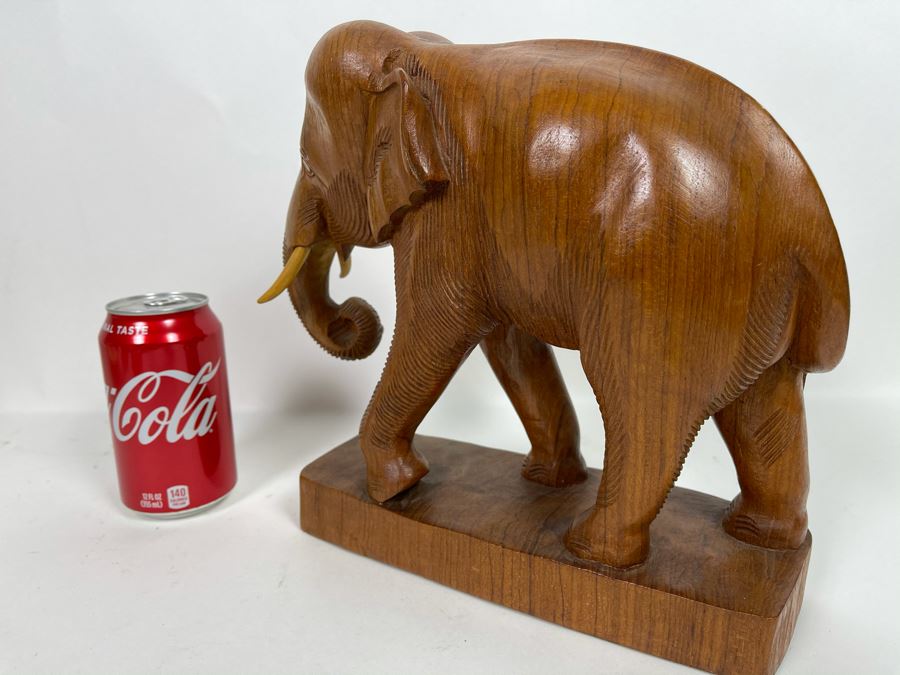 Carved Wooden Elephant Sculpture 10.5W X 10H [Photo 4]