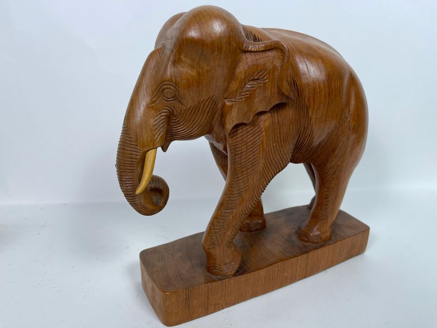 Carved Wooden Elephant Sculpture 10.5W X 10H [Photo 6]