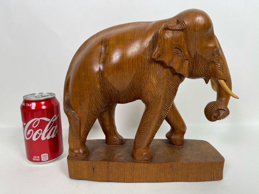 Carved Wooden Elephant Sculpture 10.5W X 10H [Photo 3]