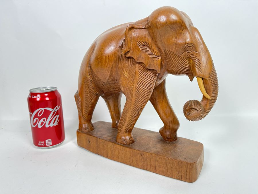 Carved Wooden Elephant Sculpture 10.5W X 10H [Photo 2]