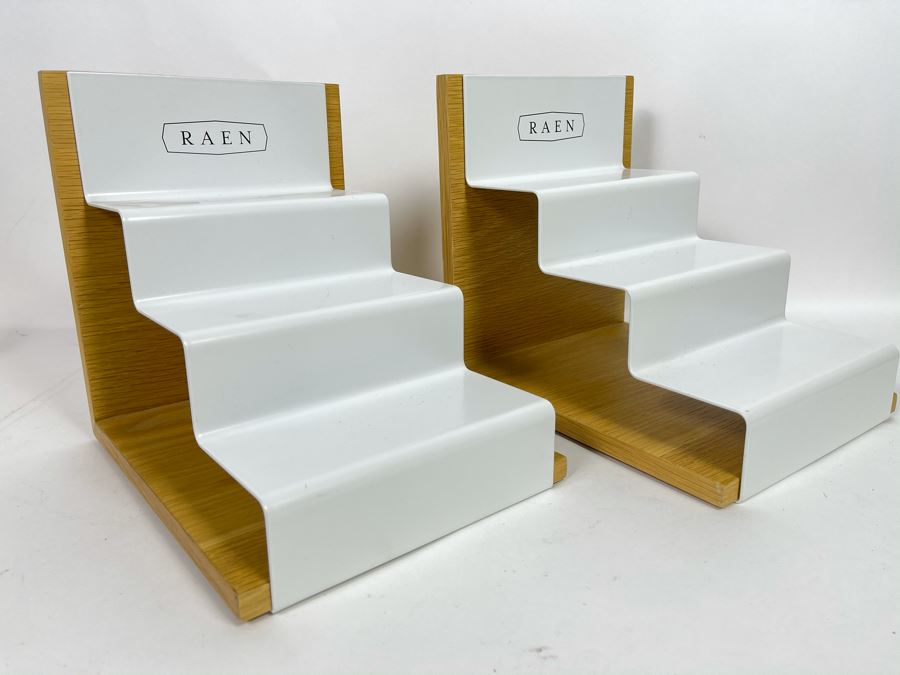 Pair Of RAEN Stepped Display Stands - Use As Bookends With End Displays 7.5W X 9.5D X 9H
