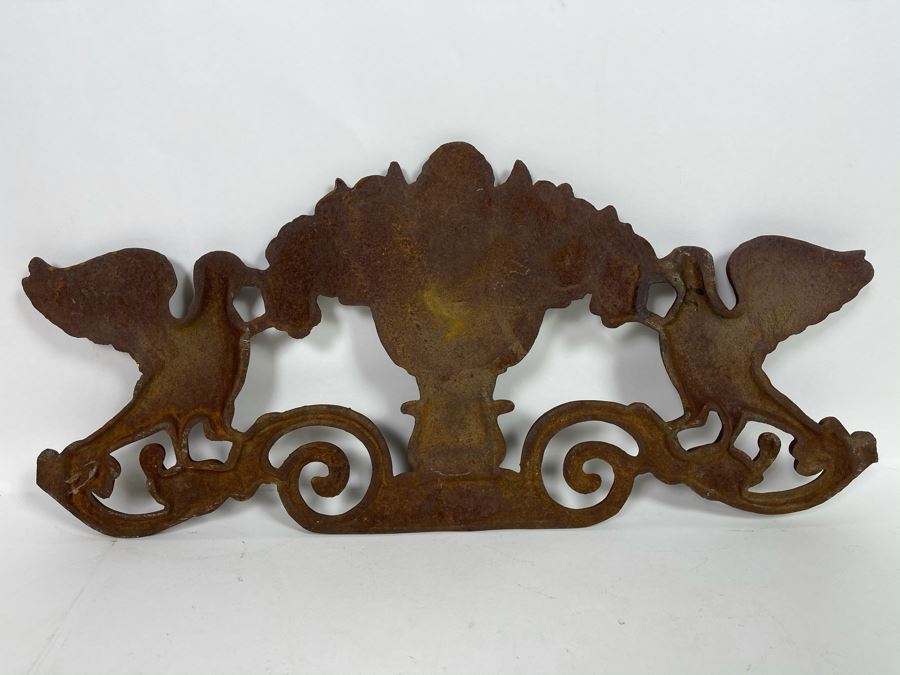 Vintage Cast Iron Wall Decor Of Footed Bowl Flanked By Pair Of Birds 20.5W X 9.5H [Photo 5]