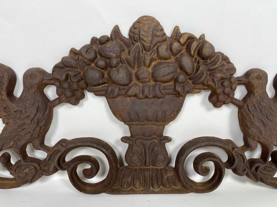 Vintage Cast Iron Wall Decor Of Footed Bowl Flanked By Pair Of Birds 20.5W X 9.5H [Photo 3]