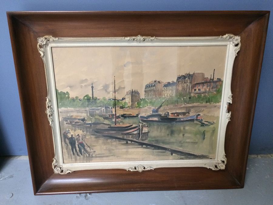 Original Watercolor Guy De Neyrac France in Magnificent Frame