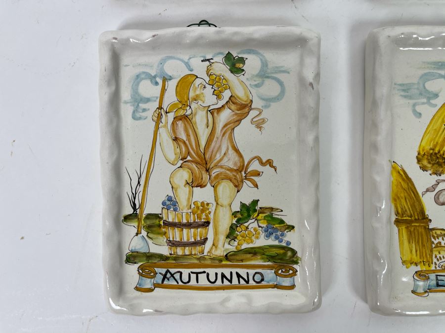 Set Of Four Hand-Painted Signed Italian Tiles 5 X 6.5 [Photo 3]