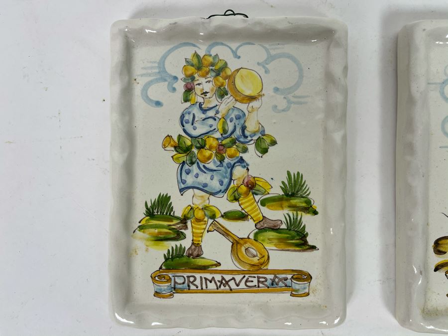 Set Of Four Hand-Painted Signed Italian Tiles 5 X 6.5 [Photo 4]