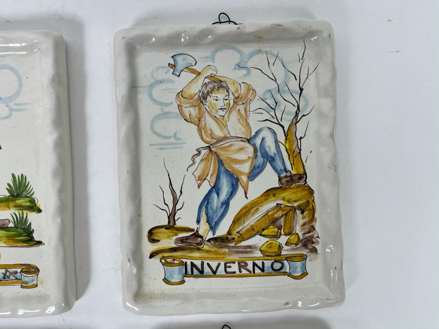 Set Of Four Hand-Painted Signed Italian Tiles 5 X 6.5 [Photo 5]