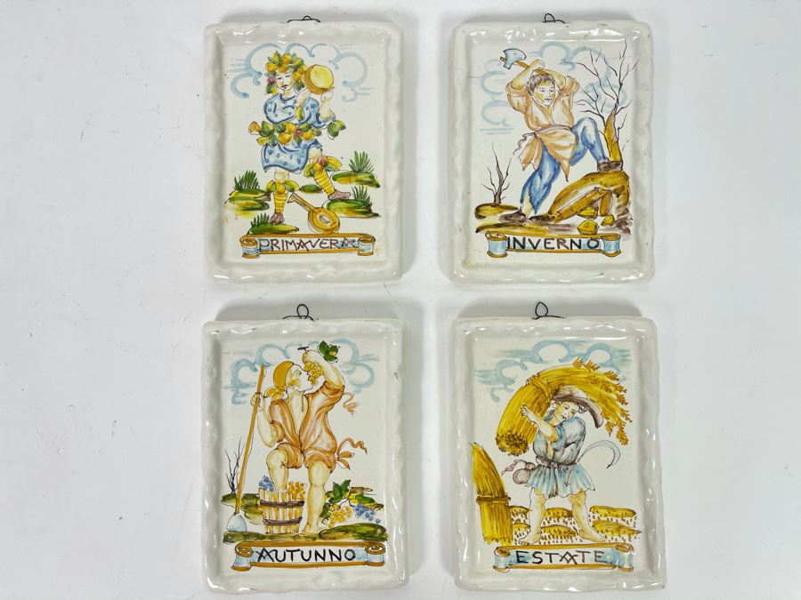 Set Of Four Hand-Painted Signed Italian Tiles 5 X 6.5 [Photo 1]