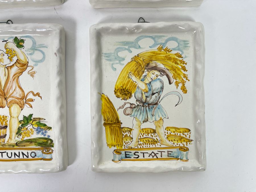 Set Of Four Hand-Painted Signed Italian Tiles 5 X 6.5 [Photo 2]