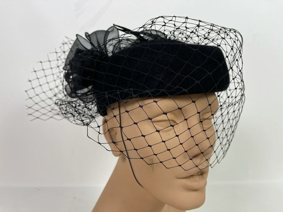 Vintage Rabbit Hair Italian Hat With Veil By Marzi Firenze Made In Italy Hand Made [Photo 1]