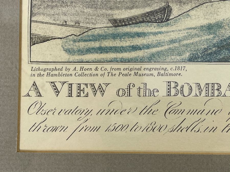 Framed Lithograph By A. Hoen & Co From Original Engraving C.1817 Titled 'A View Of The Bombardment Of Fort McHenry' 17 X 13 [Photo 5]