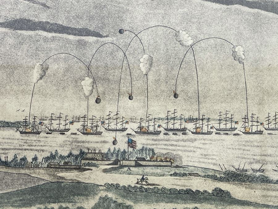 Framed Lithograph By A. Hoen & Co From Original Engraving C.1817 Titled 'A View Of The Bombardment Of Fort McHenry' 17 X 13 [Photo 4]