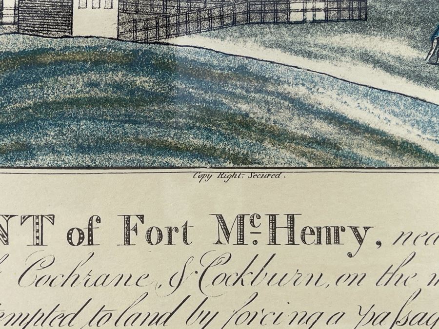 Framed Lithograph By A. Hoen & Co From Original Engraving C.1817 Titled 'A View Of The Bombardment Of Fort McHenry' 17 X 13 [Photo 6]