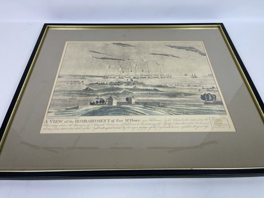 Framed Lithograph By A. Hoen & Co From Original Engraving C.1817 Titled 'A View Of The Bombardment Of Fort McHenry' 17 X 13 [Photo 10]