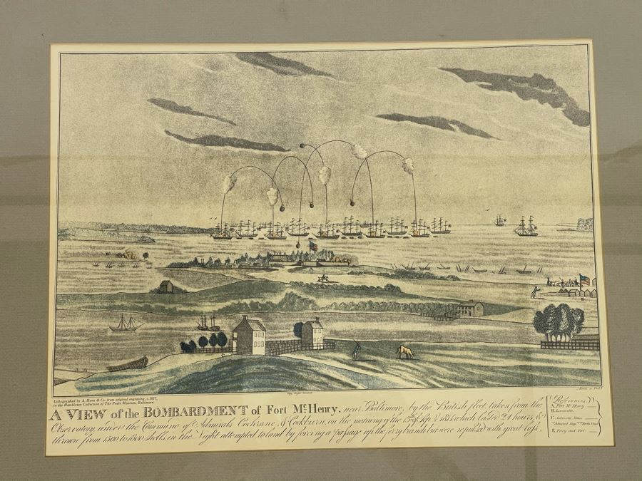 Framed Lithograph By A. Hoen & Co From Original Engraving C.1817 Titled 'A View Of The Bombardment Of Fort McHenry' 17 X 13 [Photo 2]