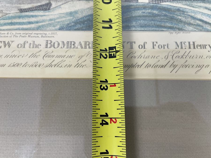 Framed Lithograph By A. Hoen & Co From Original Engraving C.1817 Titled 'A View Of The Bombardment Of Fort McHenry' 17 X 13 [Photo 12]