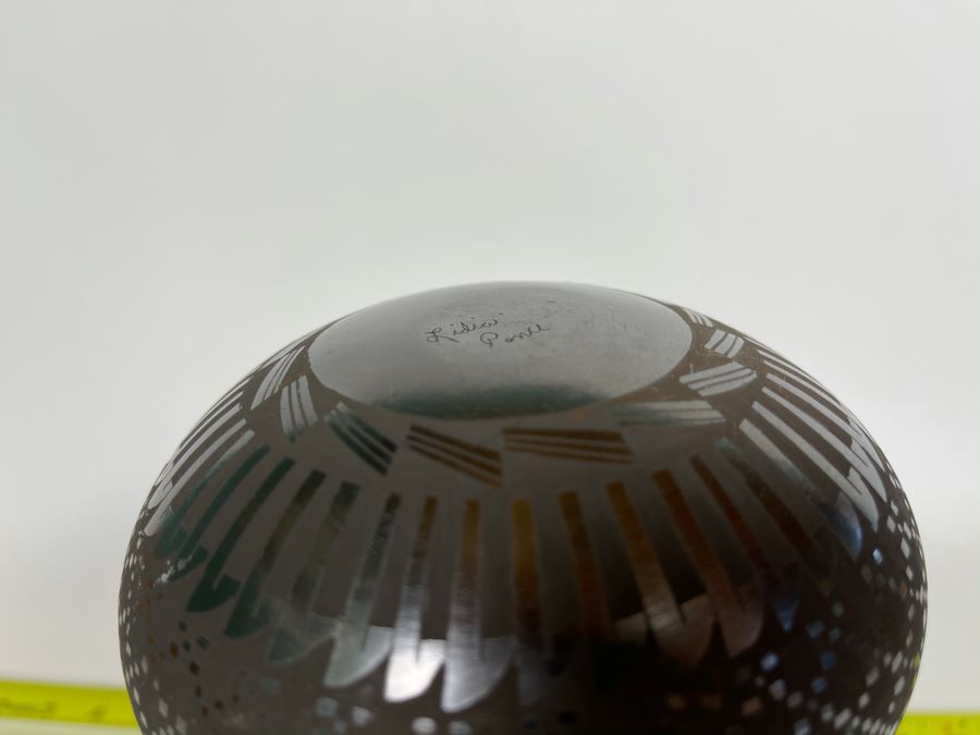Mata Ortiz Indian Art Black Pottery Signed By Lidia Ponce Mexico 5W X 4H [Photo 8]