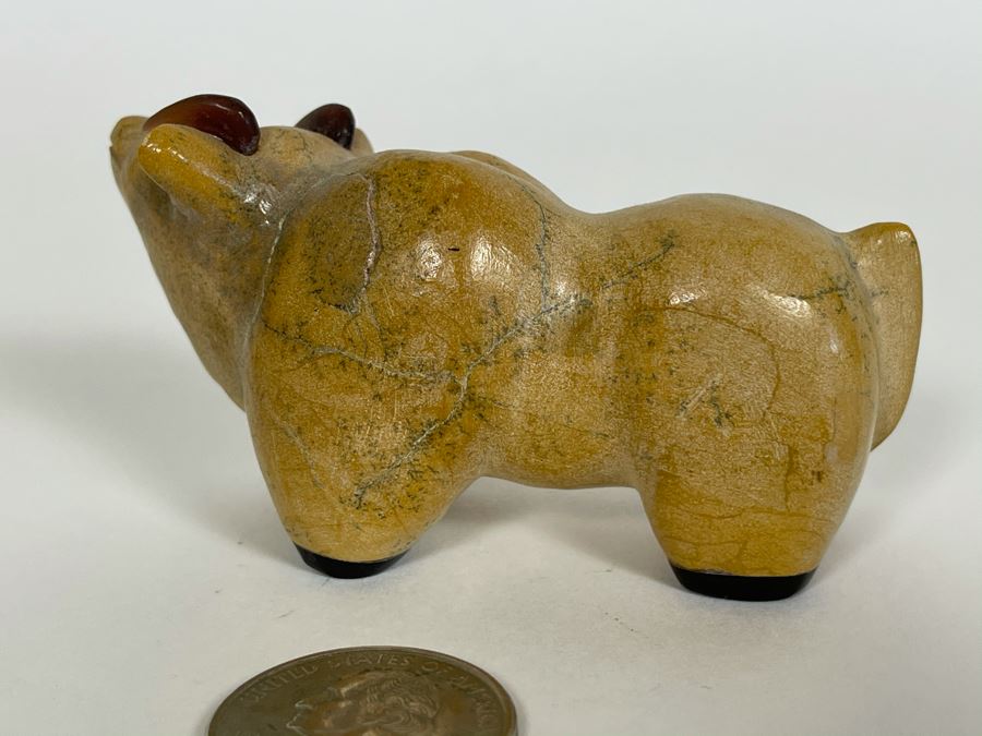 Carved Stone Native American Fetish Of Bull With Turquoise Eyes [Photo 5]