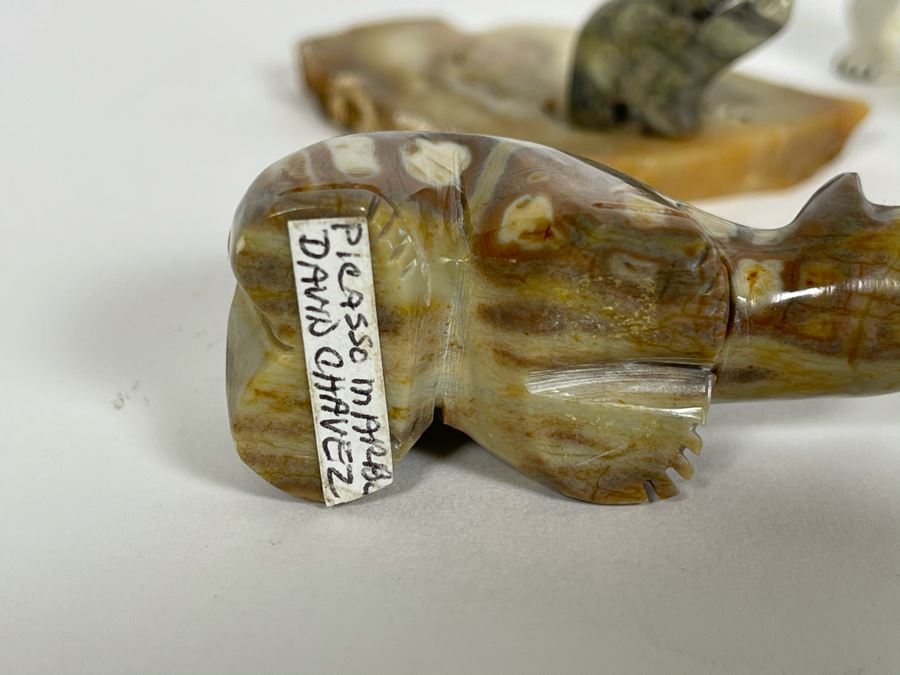 Collection Of Native American Carved Stone Bear Fetishes - One Signed By David Chavez, Zuni [Photo 8]