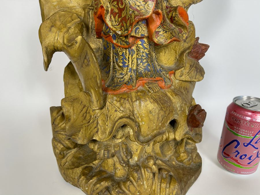 Old Chinese Gilded Carved Wooden Buddha Statue Of Guanyin 10W X 24H [Photo 13]