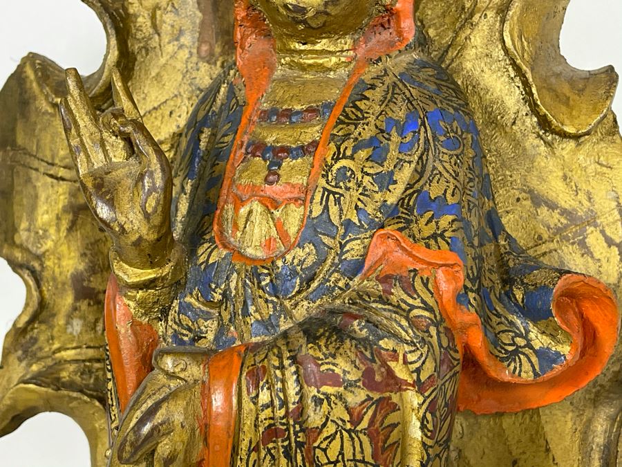 Old Chinese Gilded Carved Wooden Buddha Statue Of Guanyin 10W X 24H [Photo 11]