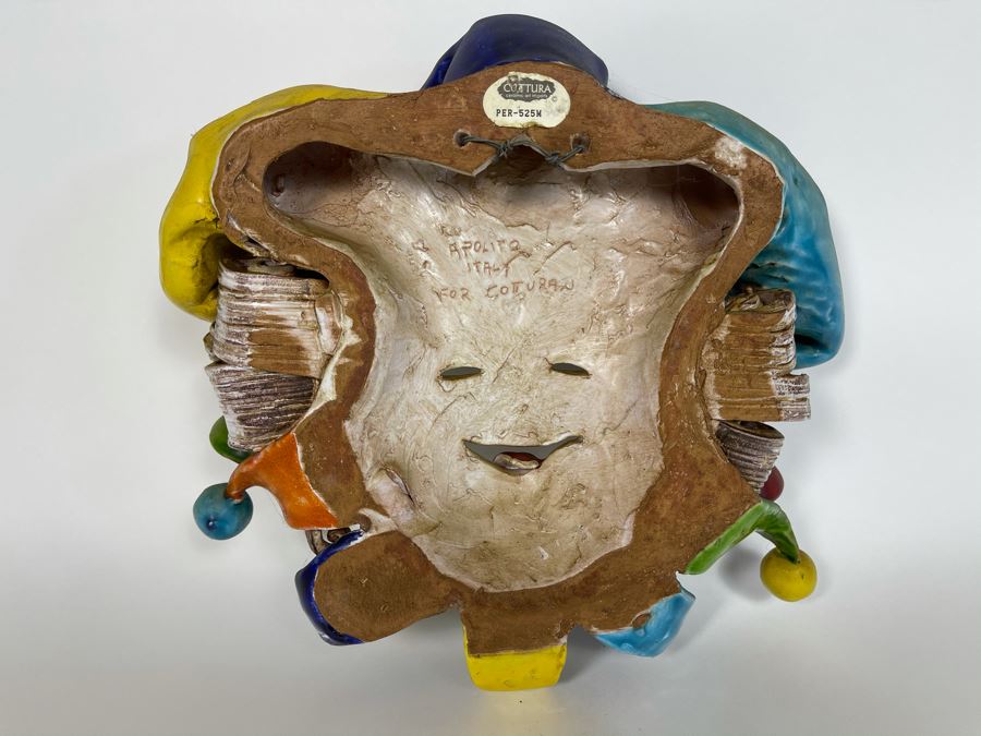 Hand Painted Ceramic Jester Face Signed Apolito Italy For Cottura 13W X 13H X 5D [Photo 8]