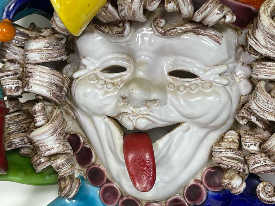 Hand Painted Ceramic Jester Face Signed Apolito Italy For Cottura 13W X 13H X 5D [Photo 7]