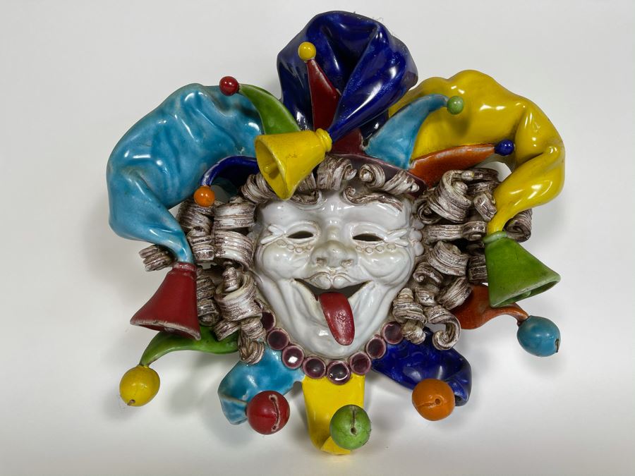 Hand Painted Ceramic Jester Face Signed Apolito Italy For Cottura 13W X 13H X 5D [Photo 2]