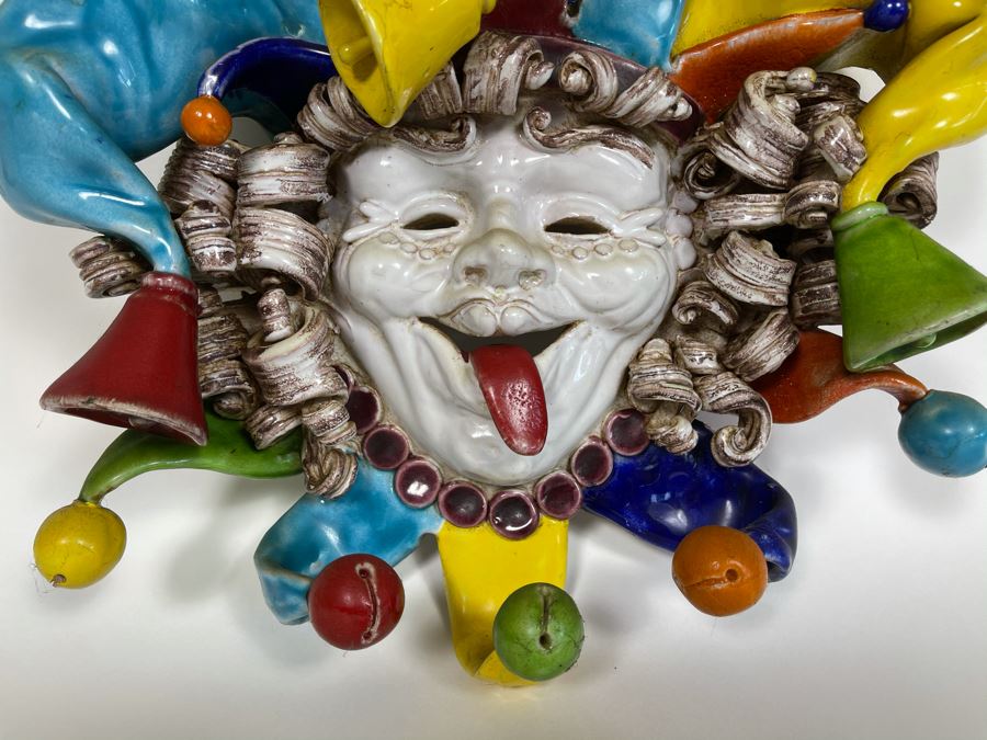 Hand Painted Ceramic Jester Face Signed Apolito Italy For Cottura 13W X 13H X 5D [Photo 3]