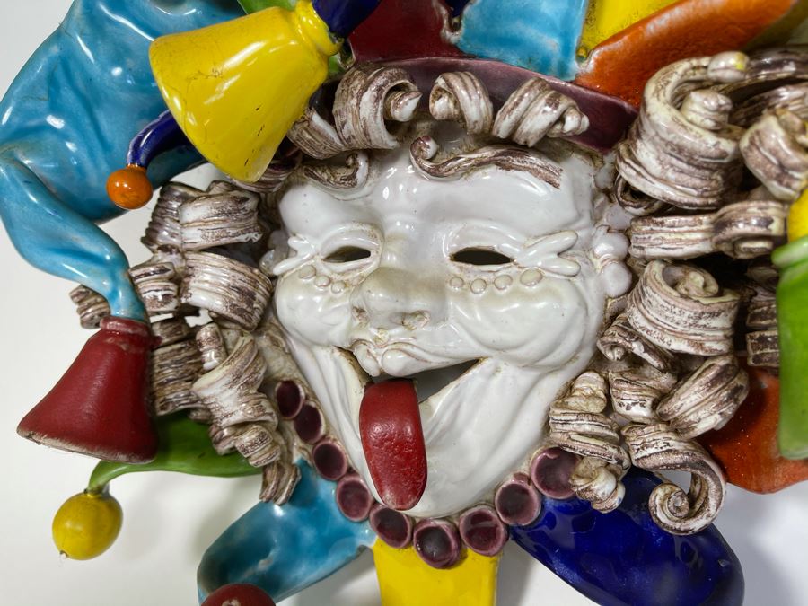 Hand Painted Ceramic Jester Face Signed Apolito Italy For Cottura 13W X 13H X 5D [Photo 6]