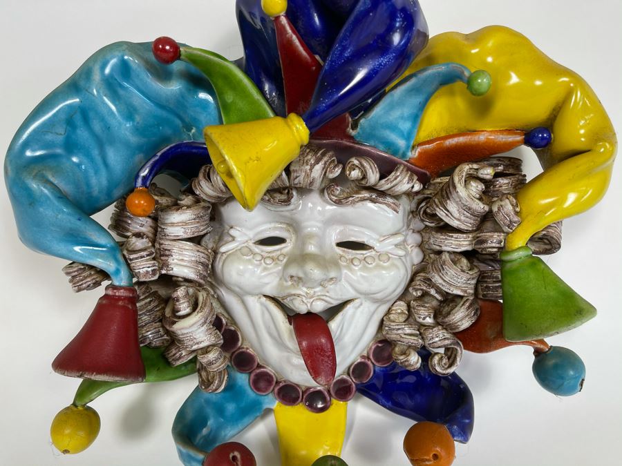 Hand Painted Ceramic Jester Face Signed Apolito Italy For Cottura 13W X 13H X 5D [Photo 4]