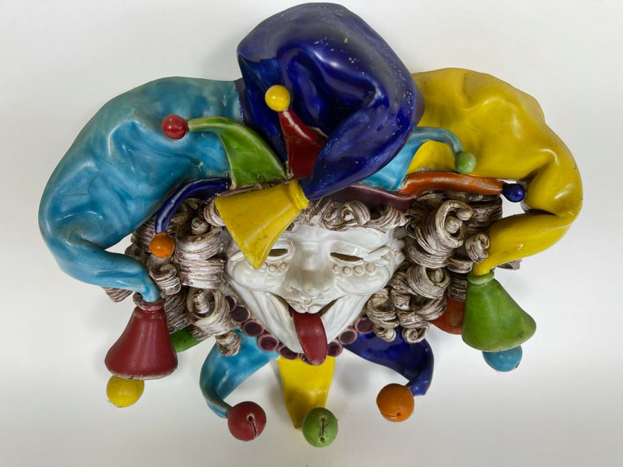 Hand Painted Ceramic Jester Face Signed Apolito Italy For Cottura 13W X 13H X 5D [Photo 5]