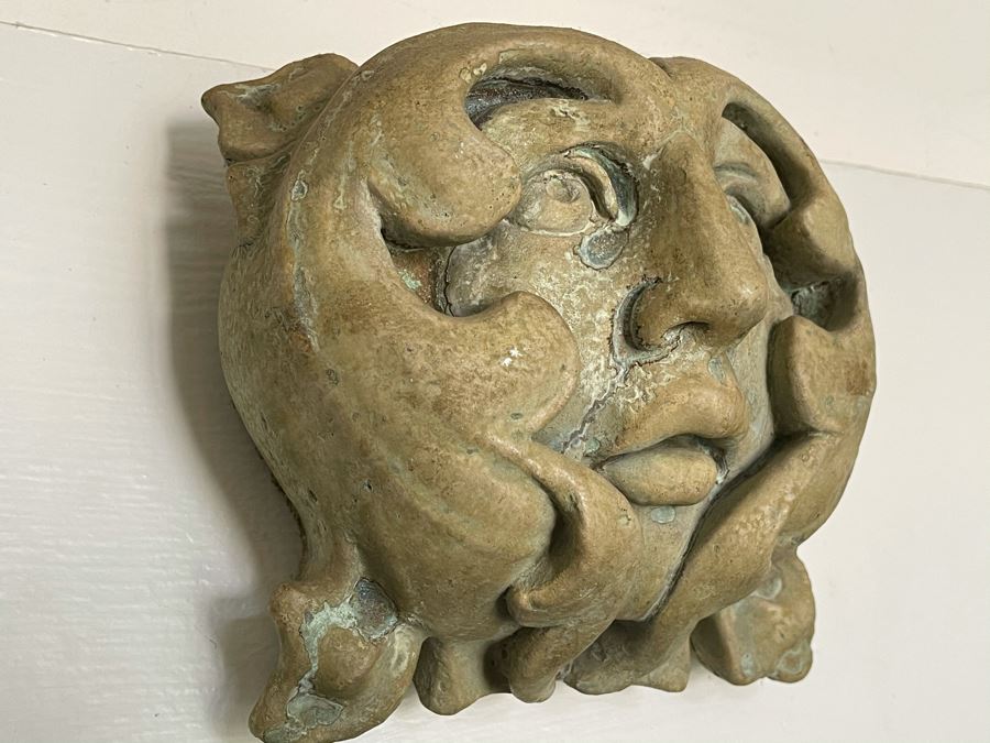 Unsigned Pottery Sculpture Of Face With Back Wire For Hanging [Photo 3]