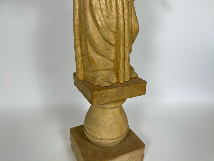 Large Carved Wooden Partially Gilded Sculpture Of Angel With Removable Wings Blowing Trumpet Horn [Photo 8]