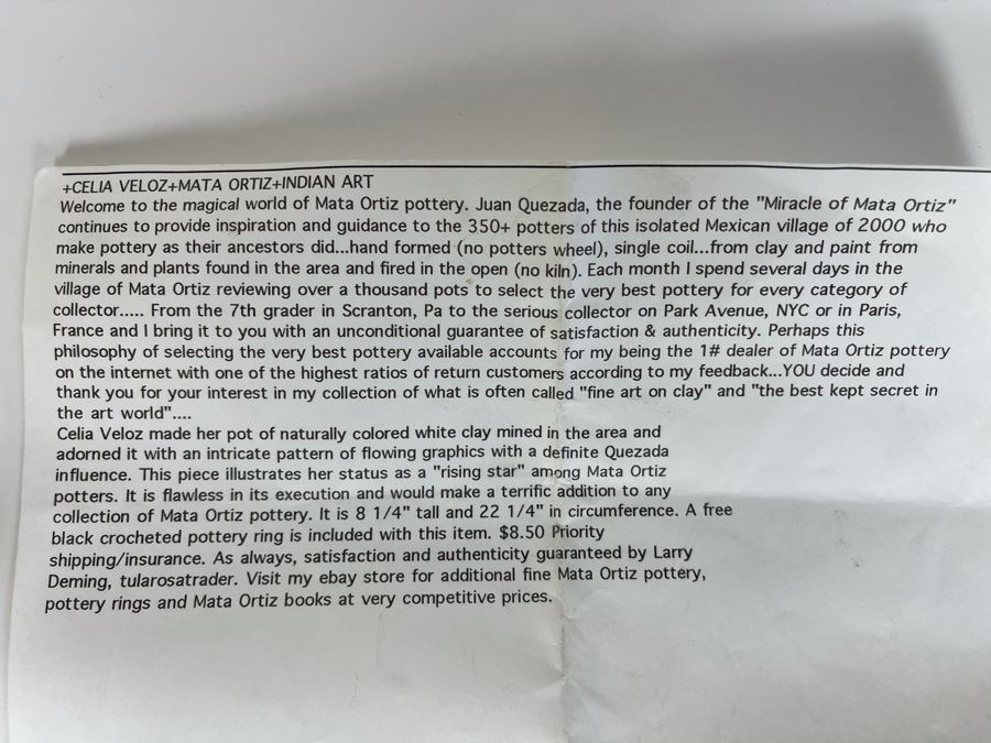 Mata Ortiz Indian Art Pottery Signed By Celia Veloz Mexico 8.25H [Photo 15]