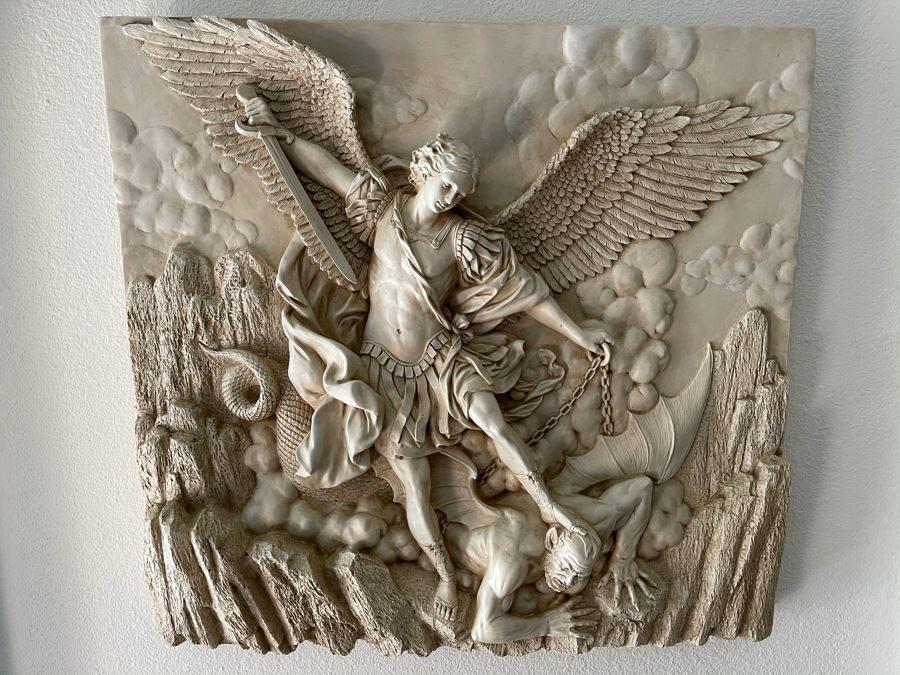 Resin Relief Wall Plaque Of Saint Michael The Archangel Frieze 21W X 20H [Photo 1]