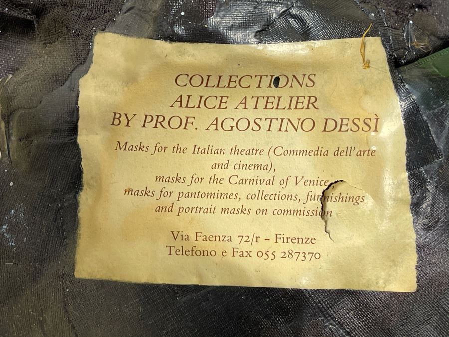 Handmade Italian Mask By Prof. Agostino Dessi Collections Alice Atelier - Masks For Italian Theatre Florence, Italy 16W X 16H [Photo 2]