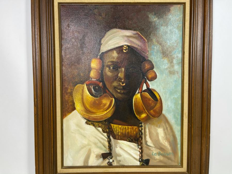 Framed Original Oil Painting Of Woman Signed By La Barron [Photo 3]
