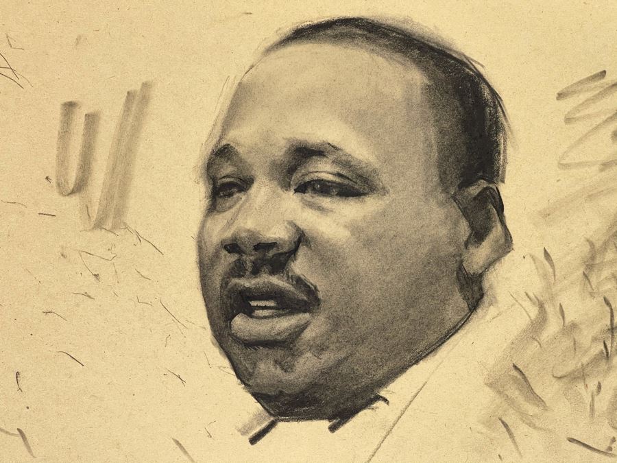 Unsigned Original Charcoal Drawing Portrait Of Martin Luther King, Jr. 18 X 12 By Former Art Director Of General Dynamics [Photo 1]