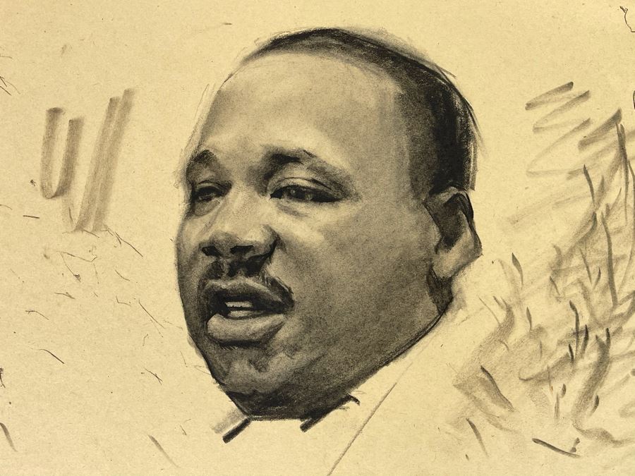 Unsigned Original Charcoal Drawing Portrait Of Martin Luther King, Jr. 18 X 12 By Former Art Director Of General Dynamics [Photo 4]