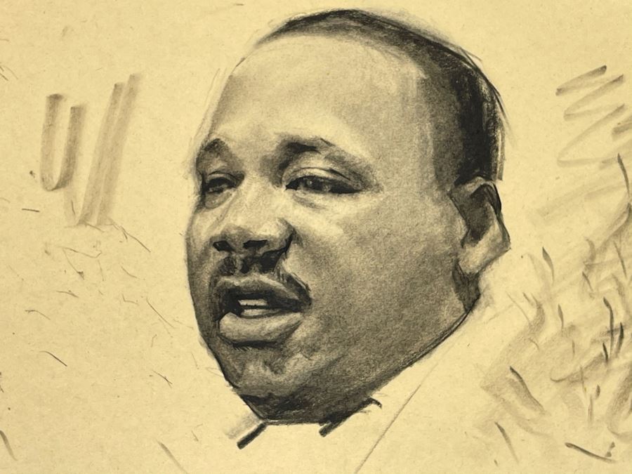 Unsigned Original Charcoal Drawing Portrait Of Martin Luther King, Jr. 18 X 12 By Former Art Director Of General Dynamics [Photo 2]