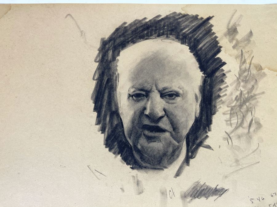 Unsigned Original Charcoal Drawing Portrait 18 X 12 By Former Art Director Of General Dynamics [Photo 3]