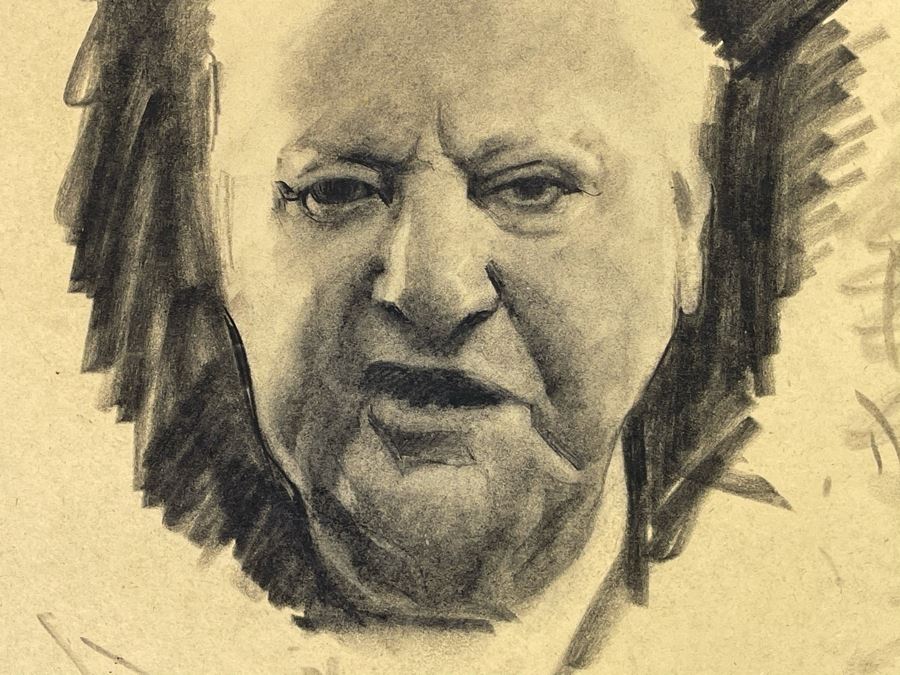 Unsigned Original Charcoal Drawing Portrait 18 X 12 By Former Art Director Of General Dynamics [Photo 6]