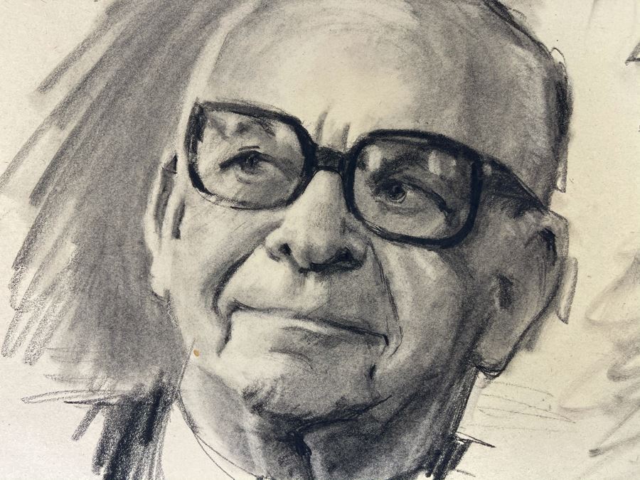 Unsigned Original Charcoal Drawing Portrait 18 X 12 By Former Art Director Of General Dynamics [Photo 4]