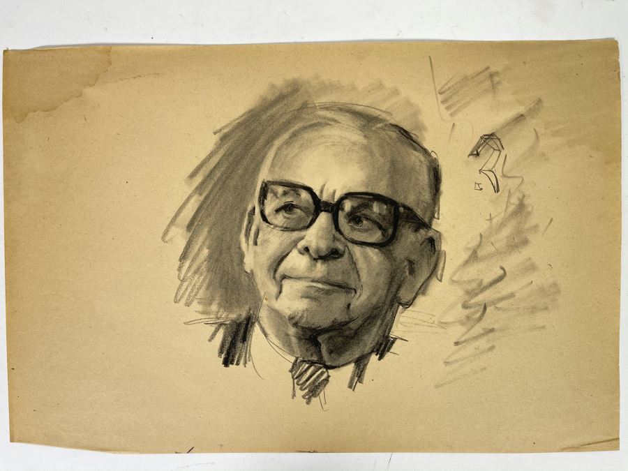 Unsigned Original Charcoal Drawing Portrait 18 X 12 By Former Art Director Of General Dynamics [Photo 3]