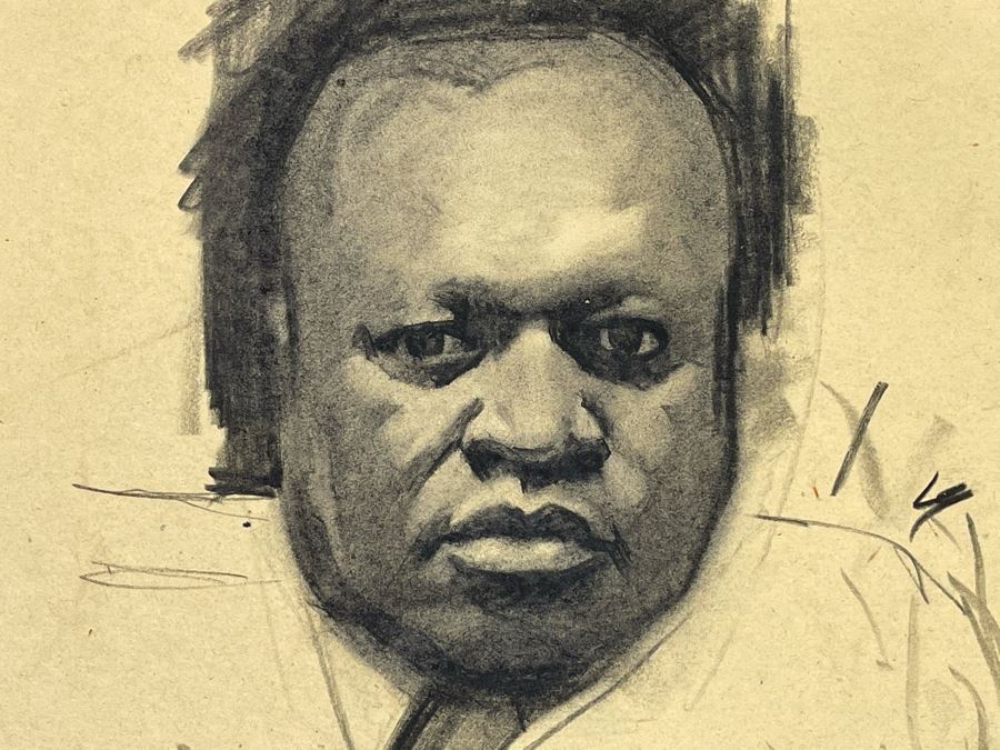 Unsigned Original Charcoal Drawing Portrait 18 X 12 By Former Art Director Of General Dynamics [Photo 1]