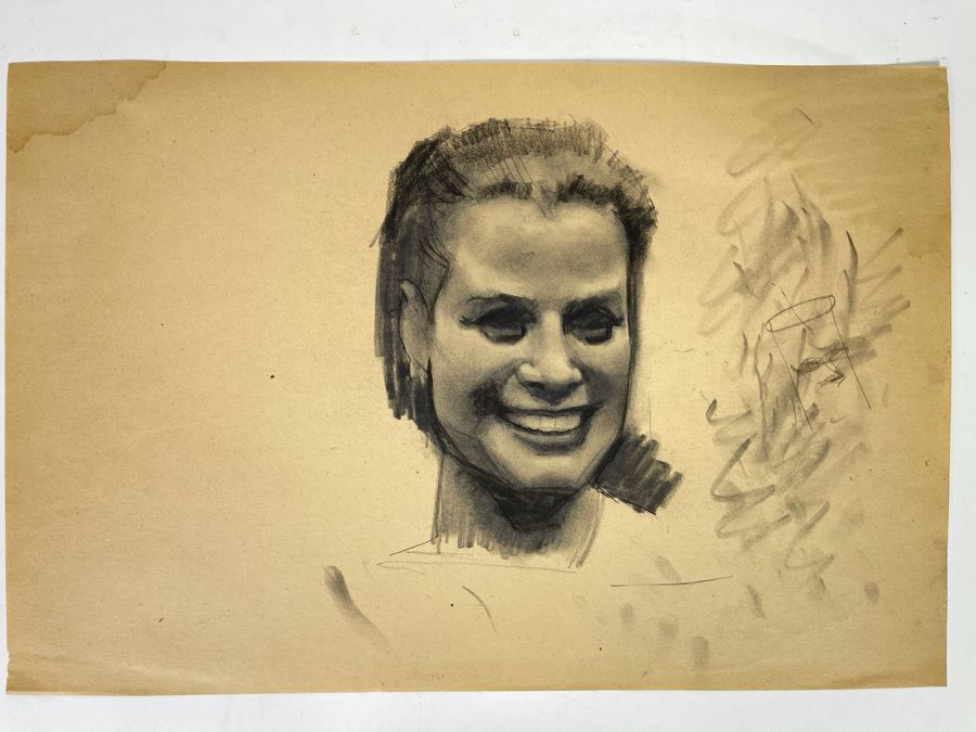 Unsigned Original Charcoal Drawing Portrait 18 X 12 By Former Art Director Of General Dynamics [Photo 3]